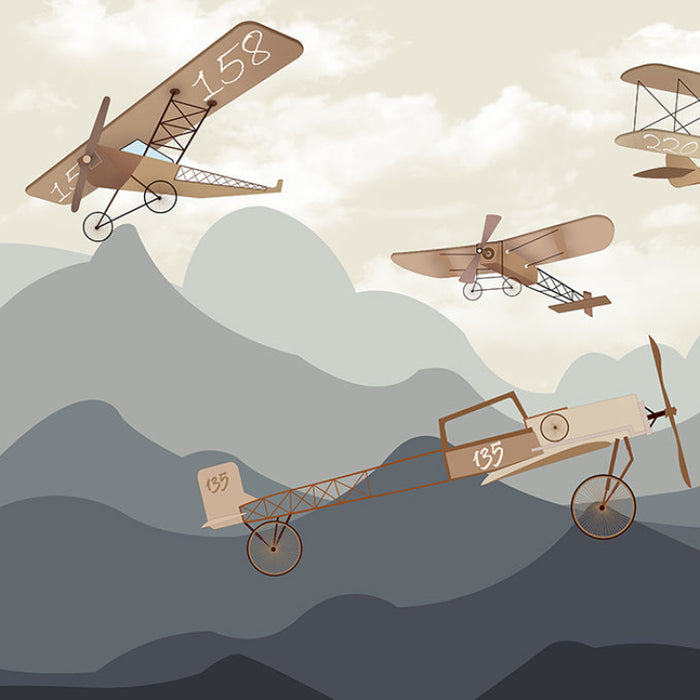 Retro airplane wallpaper | Nostalgic flying decoration painting for living room and bedroom