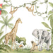 Jungle Safari Wallpaper Mural: Playful Giraffes, Elephants & Tropical Birds - Vibrant Kids Room Deco