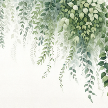 Watercolor Vine Wallpaper Mural | Fresh Green Plant Decor | Botanical Bedroom & Study Room Wall