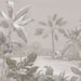 Grey rainforest wallpaper featuring tranquil branches and leaves wrapped in mist for elegant decor.