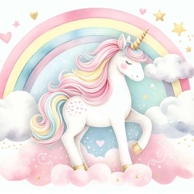 Magical Unicorn Wallpaper Mural: Rainbow Dreams & Cloudy Serenity