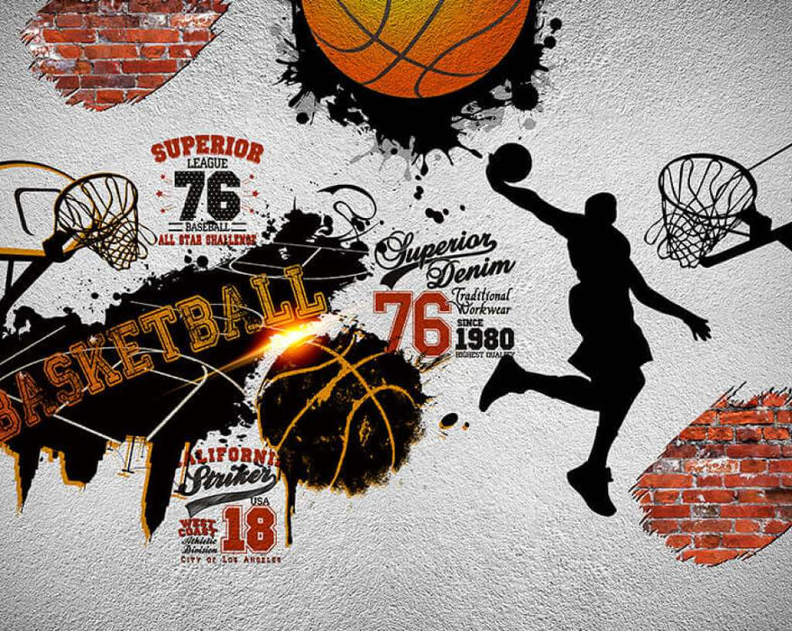 basketball wallpaper mural decor featuring dynamic court elements and sporty designs, ideal for living room and bedroom