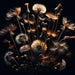 Dandelion wallpaper for living room featuring gilded dandelion design on a black background, ideal for decor.