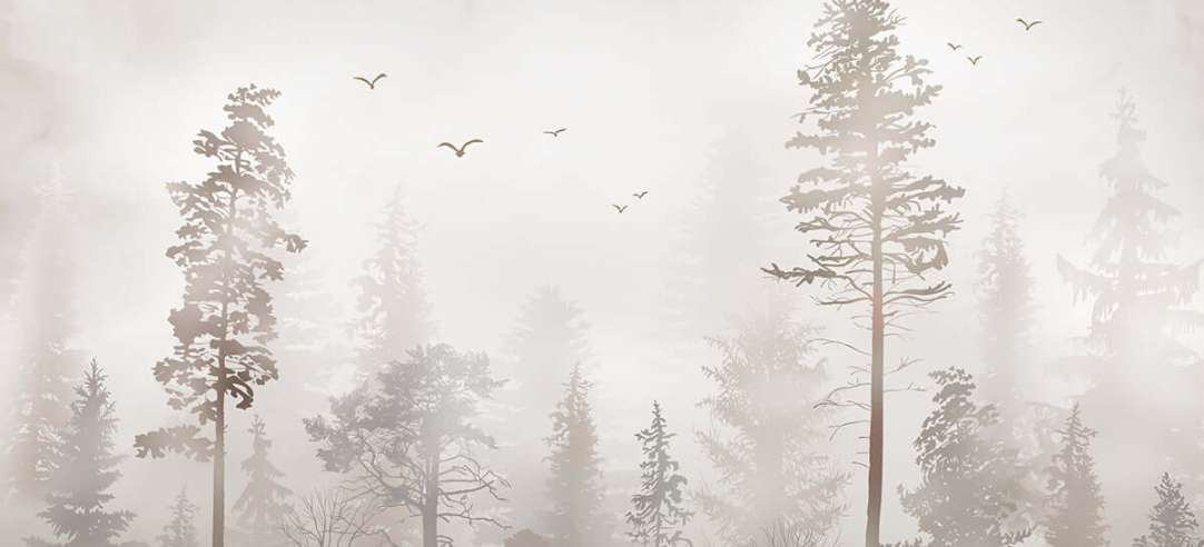 Misty Forest Wallpaper Mural | Serene Pine Landscape | Nordic Minimalist Nature Decor