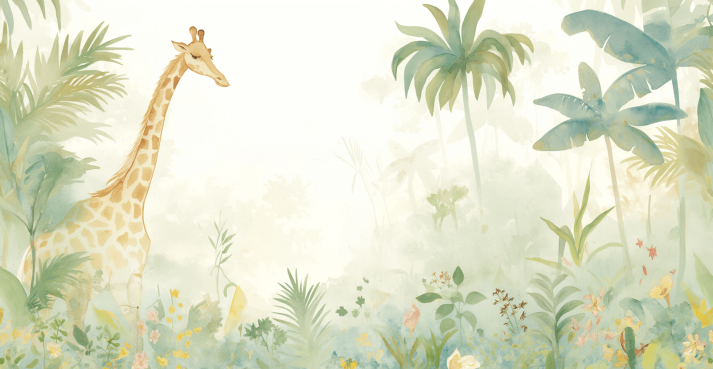 Giraffe Jungle Wallpaper Mural | Dreamy Tropical Nursery & Living Room Decor