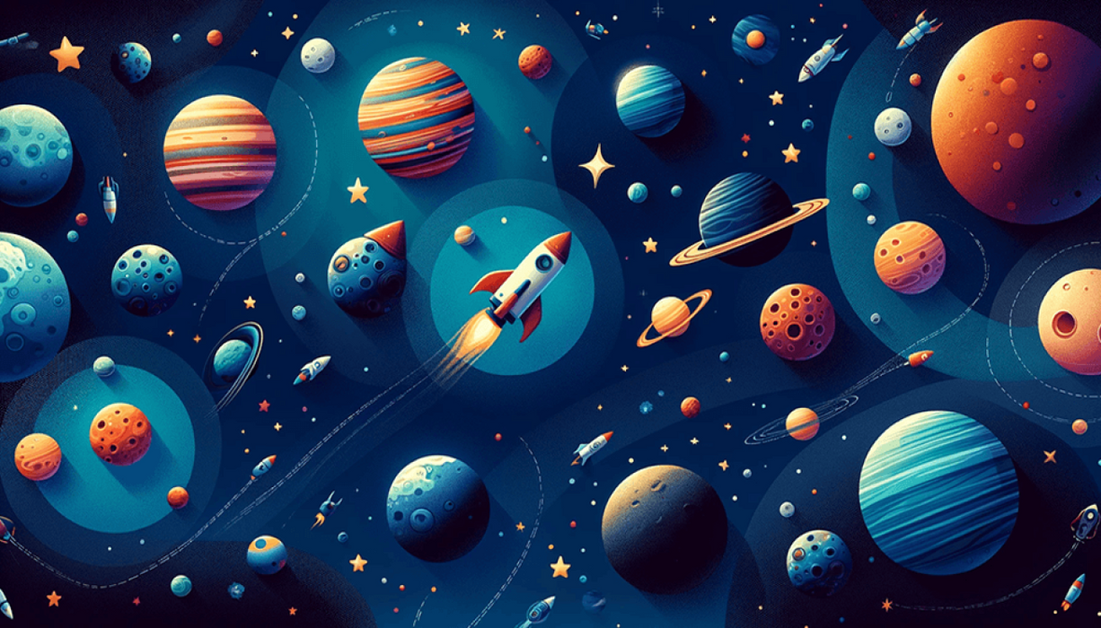 Cartoon Space Wallpaper Mural | Planets & Rockets Kids Room Decor | Cosmic Adventure Theme