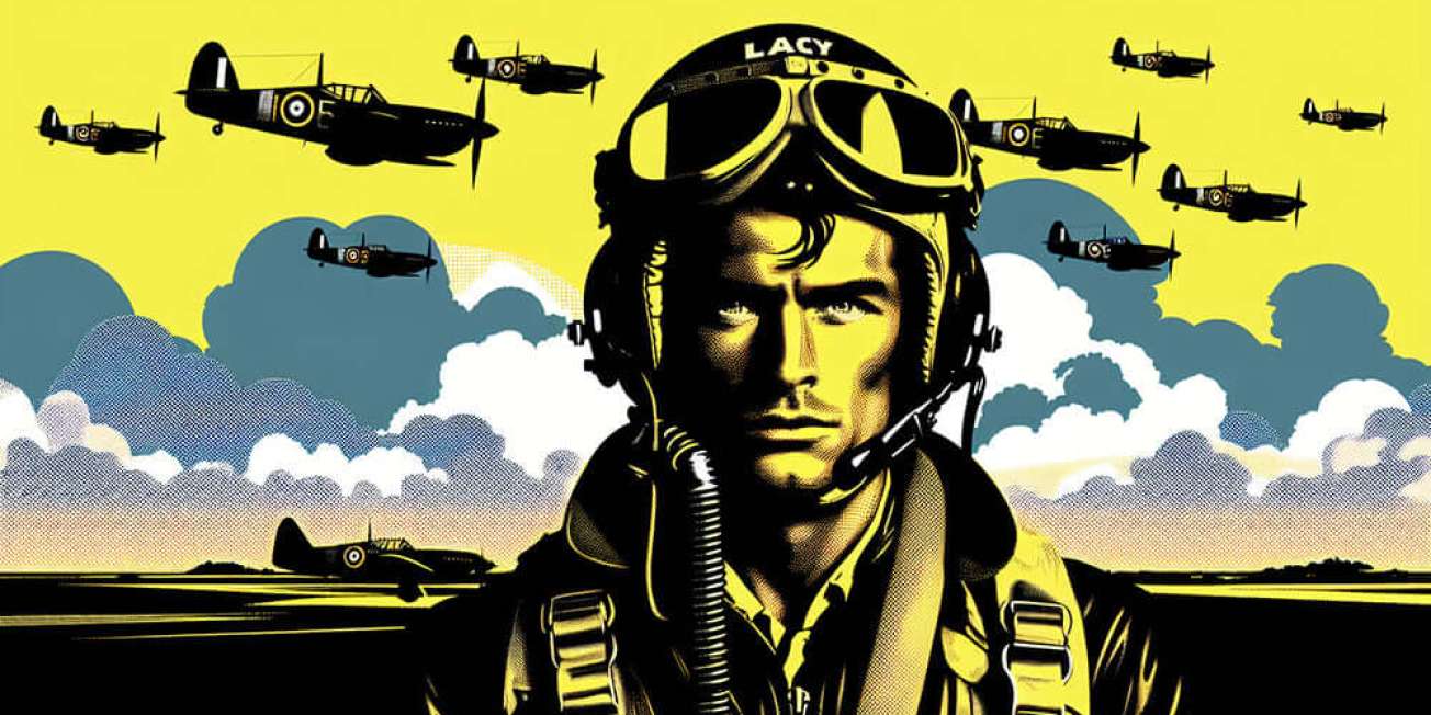 "Pop Art Aviation Mural: LACY Pilot & Fighter Jet Squadron - Bold Yellow/Black Wallpaper"