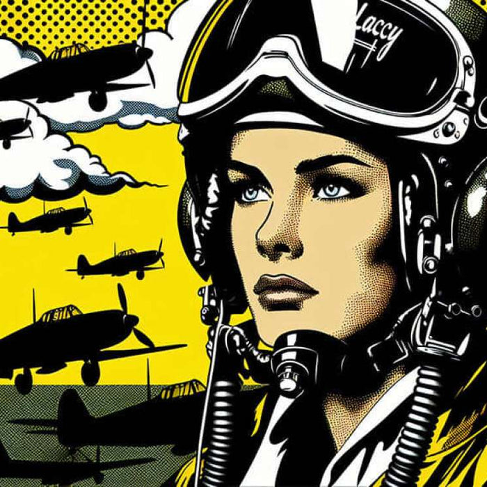 "Pop Art Pilot Wallpaper Mural – Dynamic Plane & Clouds Design | Black & Yellow High-Impact Décor"