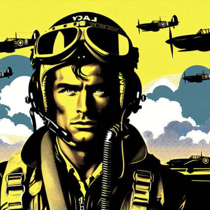 "Pop Art Aviation Mural: LACY Pilot & Fighter Jet Squadron - Bold Yellow/Black Wallpaper"