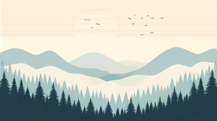 Artistic Baby Mountain Mural | Blue-Toned Mountains & Sunset Landscape