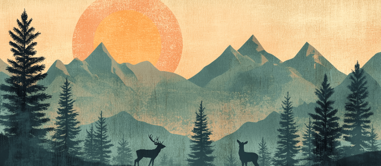 Sunrise Forest & Deer Wallpaper Mural | Nature-Themed Nursery Decor