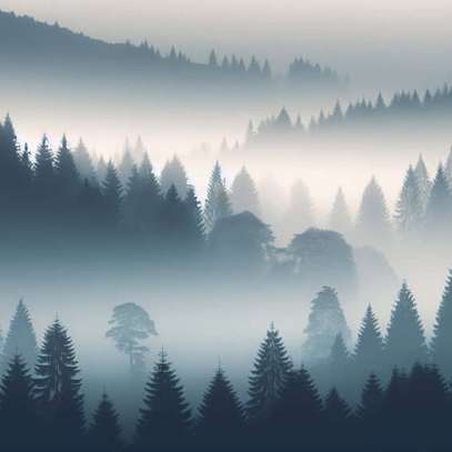 "Cool-Toned Misty Forest Wallpaper Mural | Tranquil Pine Décor for Bedroom & Living Room"