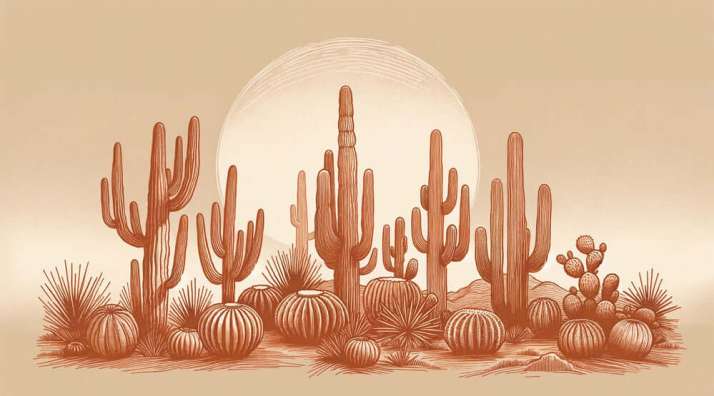 "Desert Sunset Cactus Wallpaper | Tan Earth Tones Botanical Art Décor Murale"