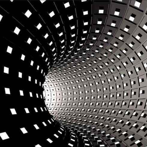 "3D Geometric Tunnel Wallpaper – Black & White Futuristic Mural"