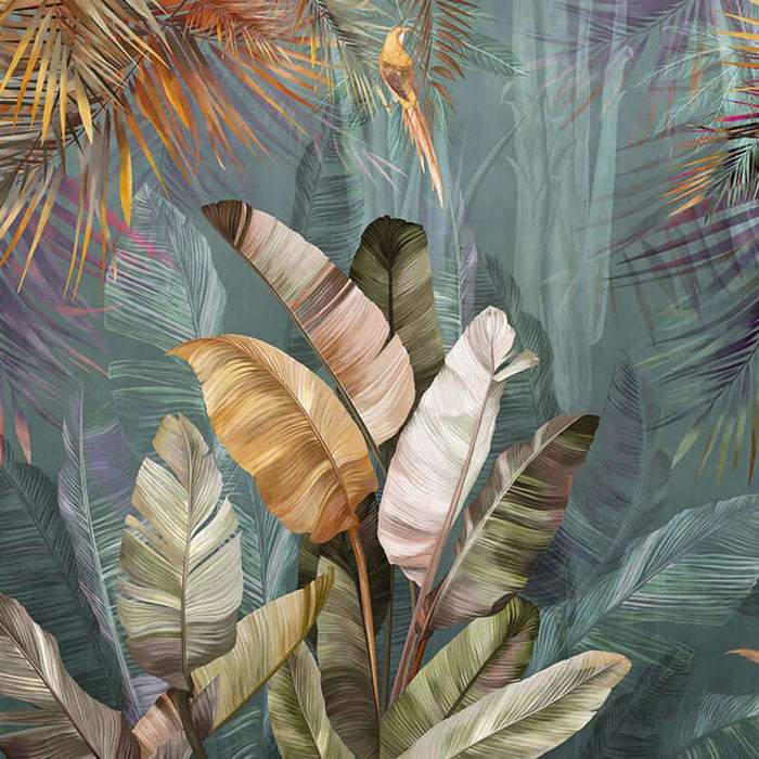Tropical green plant wallpaper mural | Living room and bedroom natural decorative wall