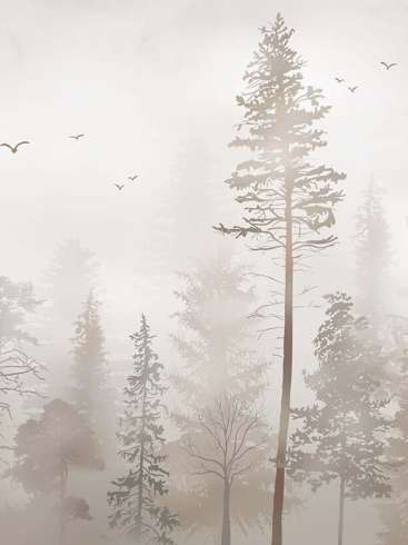 Misty Forest Wallpaper Mural | Serene Pine Landscape | Nordic Minimalist Nature Decor