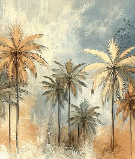 Hand Drawn Palm Tree Wallpaper Mural | Vintage Tropical Decor for Bedroom & Living Room