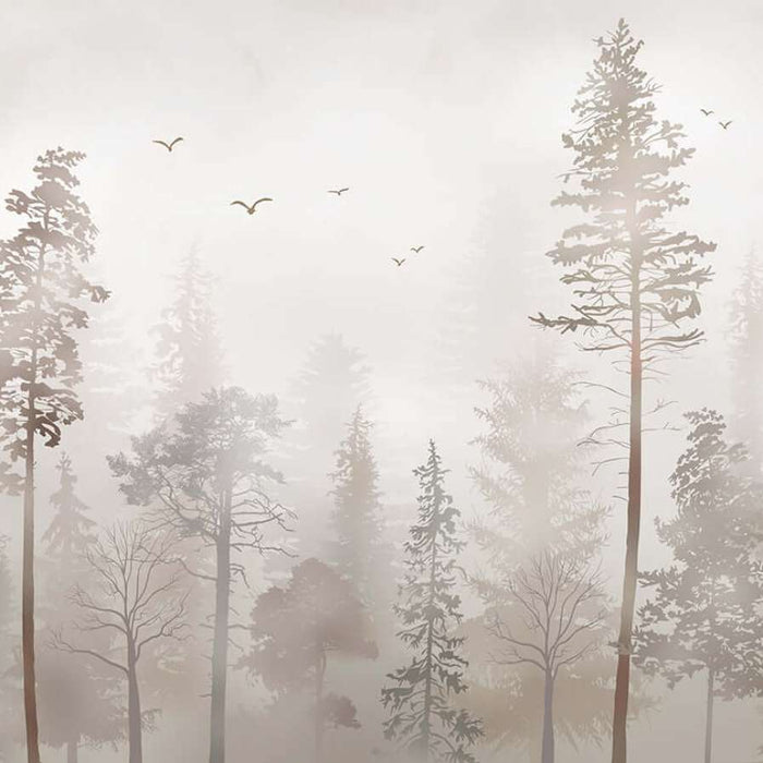Misty Forest Wallpaper Mural | Serene Pine Landscape | Nordic Minimalist Nature Decor