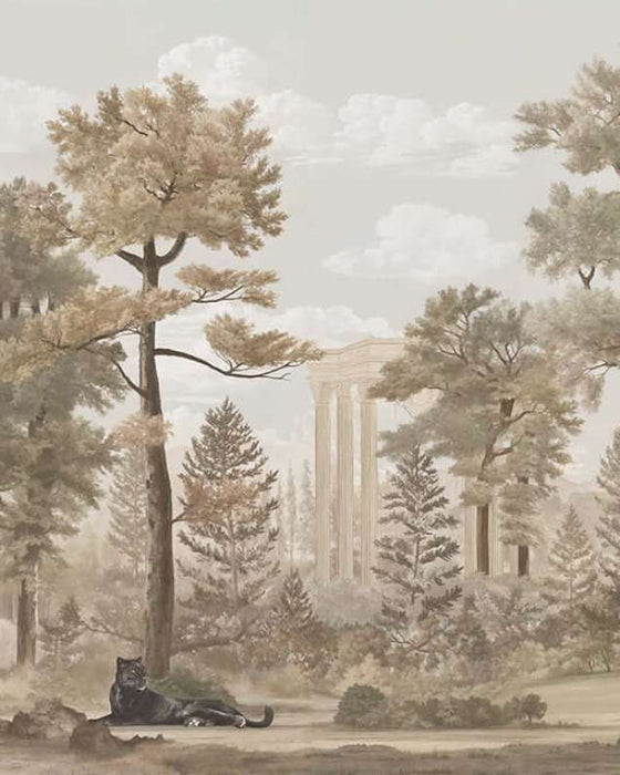 Vintage Forest Wallpaper Mural: Retro Forest & Classical Architecture, Timeless Elegance for Your Space