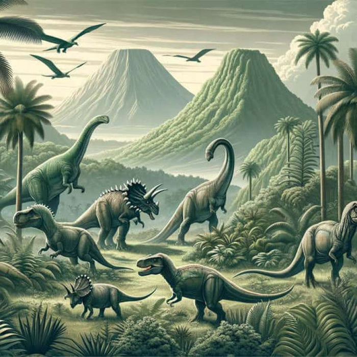 Prehistoric Dinosaur Wallpaper Mural | Realistic Jungle Landscape | Educational Kids Room Decor