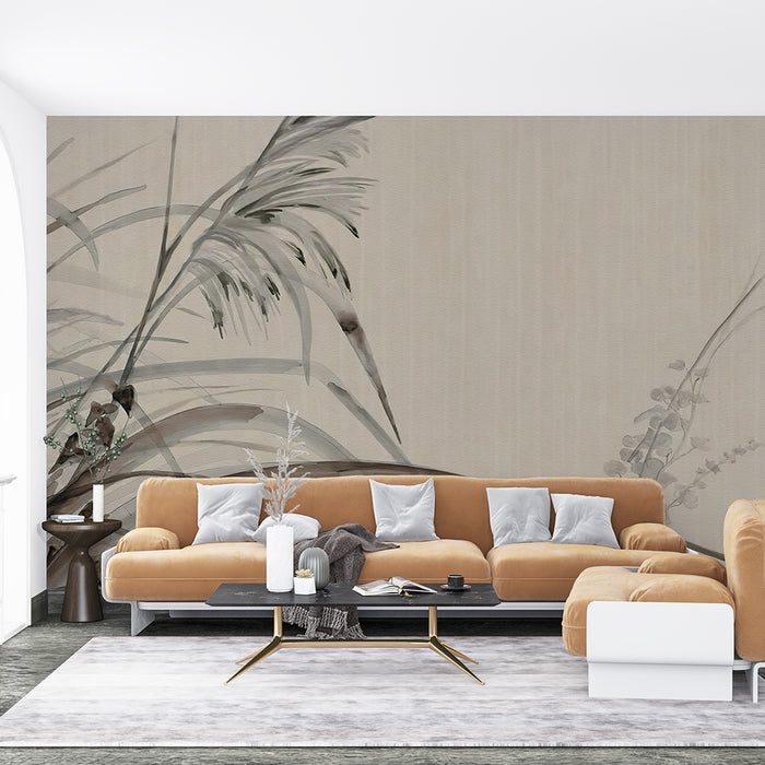 Ink wash reed wallpaper mural | Zen style wall decoration