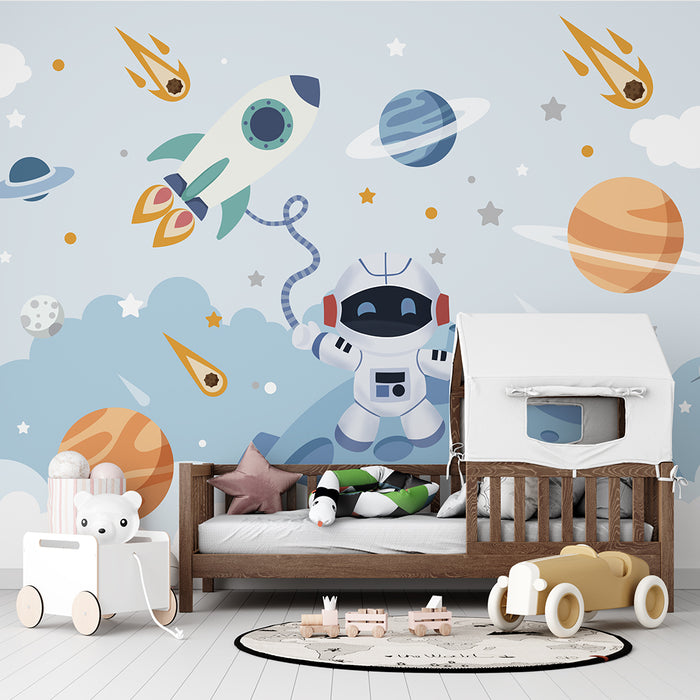 Space astronaut playful wallpaper | Children's bedroom mural