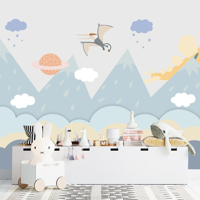 Dinosaur Space Children's Fun Wallpaper Children's Room Bedroom Adventure Decoration Wall