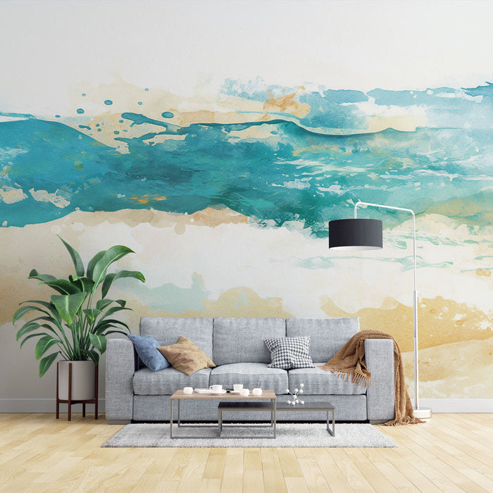 Watercolor beach art wallpaper mural | Living room bedroom healing decorative wall
