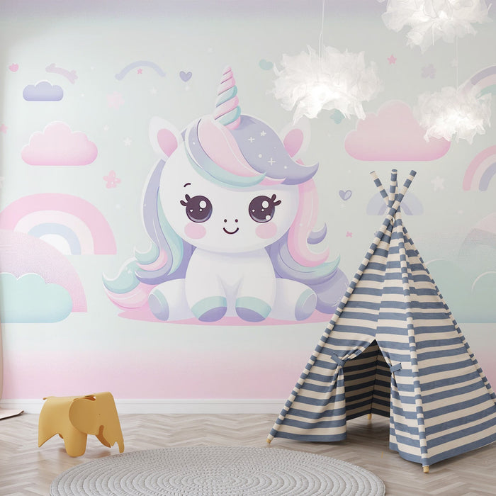 Dreamy Unicorn Wallpaper Mural | Children's Room Bedroom Girl Heart Decorative Wall