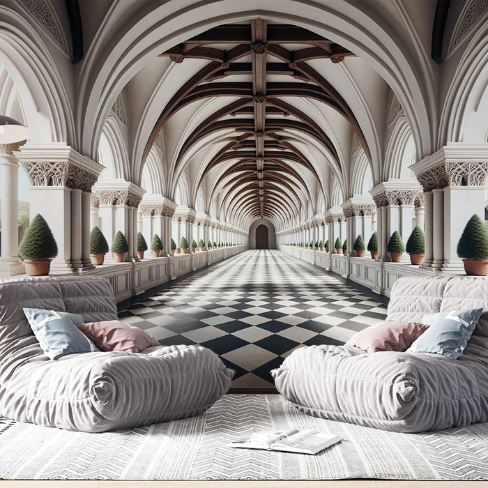European style arcade wallpaper mural living room corridor light luxury decorative wall