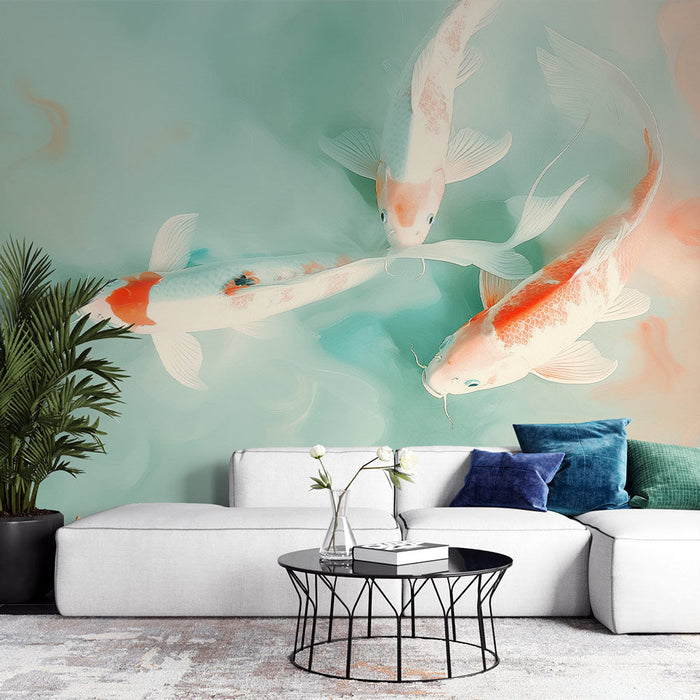 New Chinese Koi Wallpaper Mural | Auspicious Decorative Wall in Living Room and Bedroom