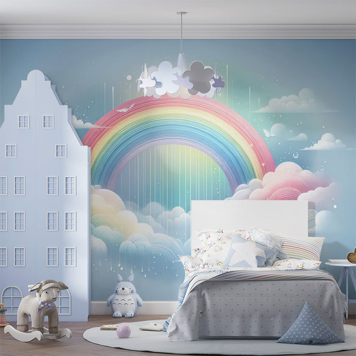 Rainbow Cloud Wallpaper Mural | Dreamy Nursery & Bedroom Decor | Healing Fairy Tale Design