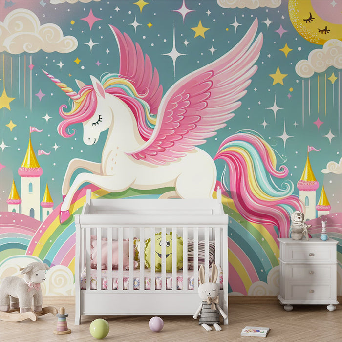 Unicorn Rainbow Wallpaper Mural | Children's Room Bedroom Fairy Tale Decorative Wall