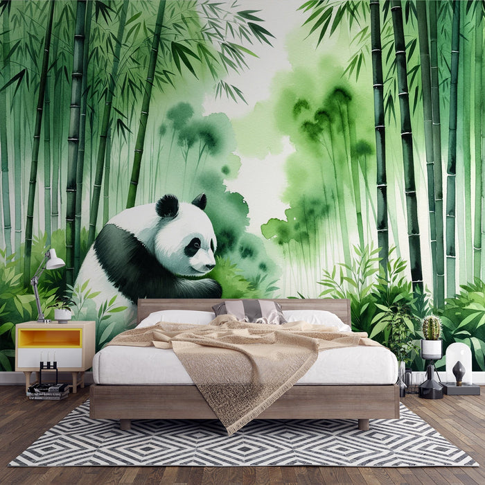Ink Wash Panda & Bamboo Forest Wallpaper Mural – Elegant Chinese-Style Decor
