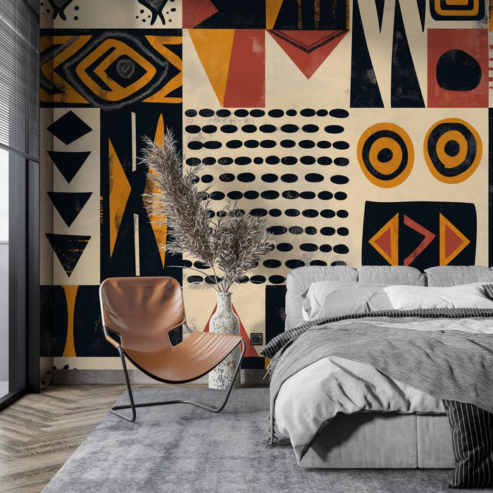 Tribal Geometric Wallpaper Mural - African Inspired Living Room Feature Wall