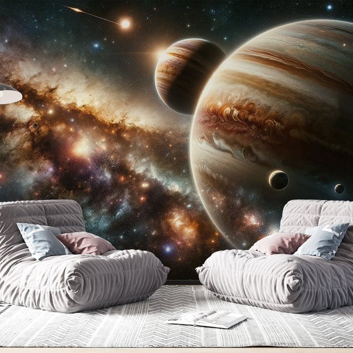 Galaxy & Planets Wallpaper Mural | Cosmic Kids Room & Study Decor | Nebula Space Theme