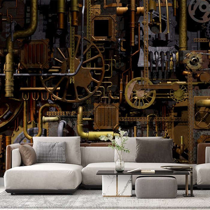 Steampunk mechanical wallpaper mural | Study, living room, passionate decorative wall