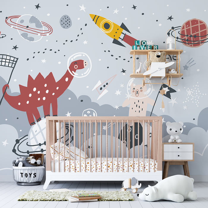 Space Dinosaur Children's Fun Wallpaper | Children's Room Bedroom Mural