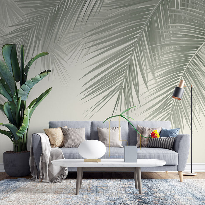 Palm leaf wallpaper mural | Fresh decorative wall in living room and bedroom