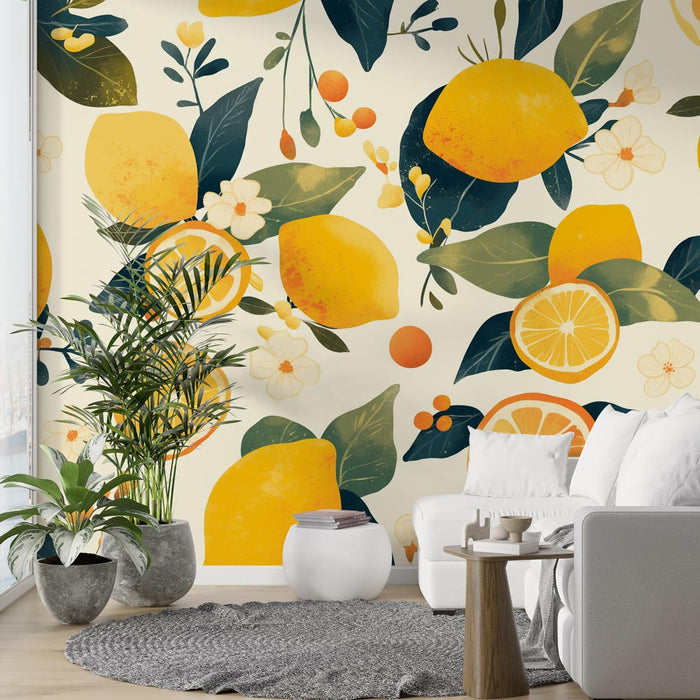 Fresh Lemon Fruit Wallpaper Mural | Kitchen and Restaurant Vitality Decorative Wall