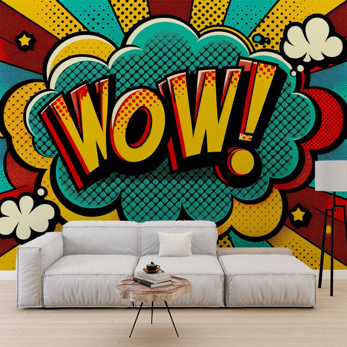 Pop style WOW letter wallpaper mural game room trendy play area personalized decorative wall