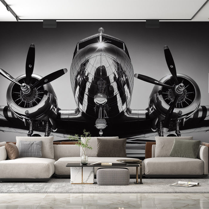 Airplane black and white wallpaper mural | Industrial style study room game room decoration wall