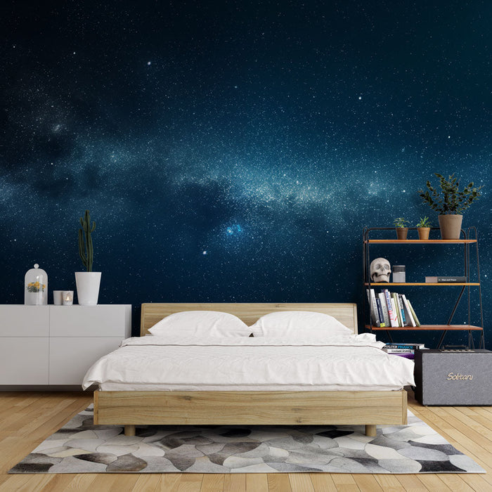 Deep Blue Starry Sky Wallpaper Mural | Living Room and Bedroom Decorative Wall