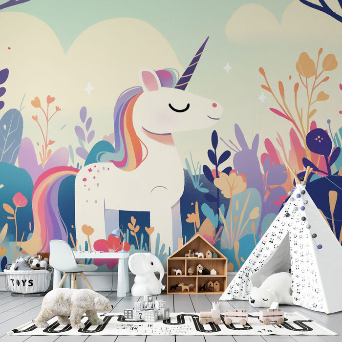 Unicorn Forest Wallpaper Mural | Children's Room Bedroom Fairy Tale Decorative Wall