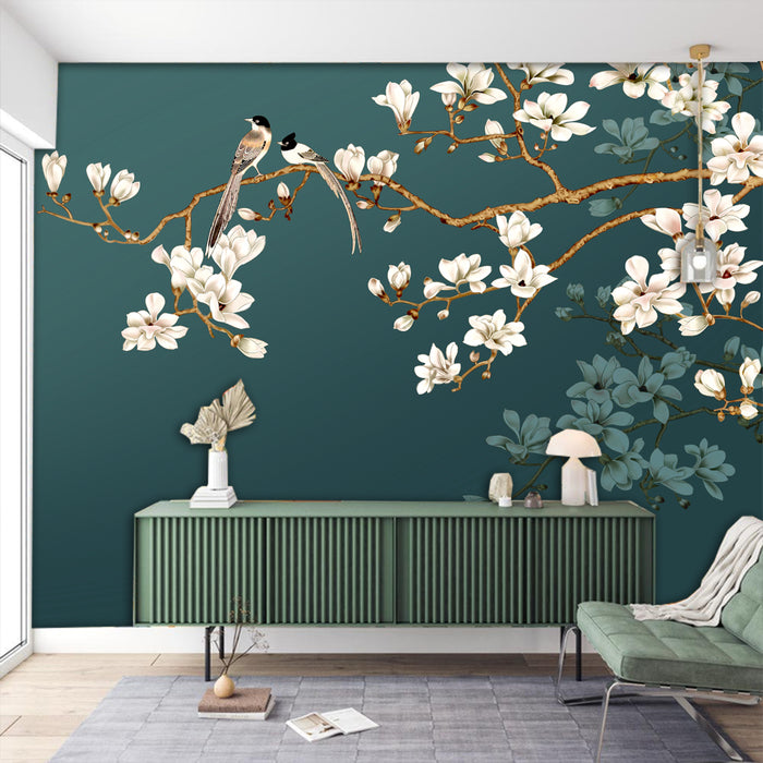 Flower and bird style wallpaper | Elegant Zen style decorative wall in living room and bedroom