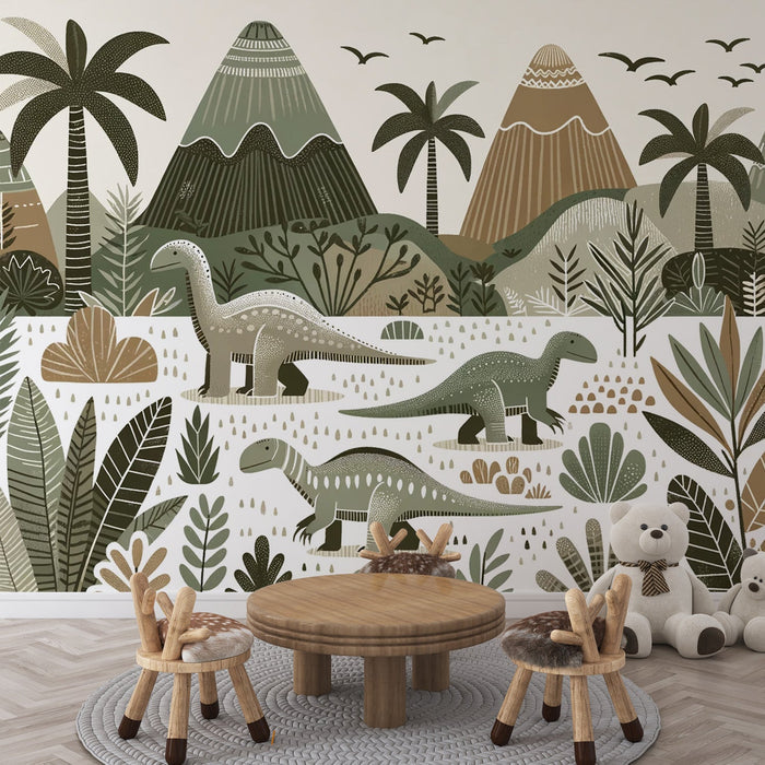 Dinosaur Forest Wallpaper Mural | Children's Room Bedroom Playful Decorative Wall
