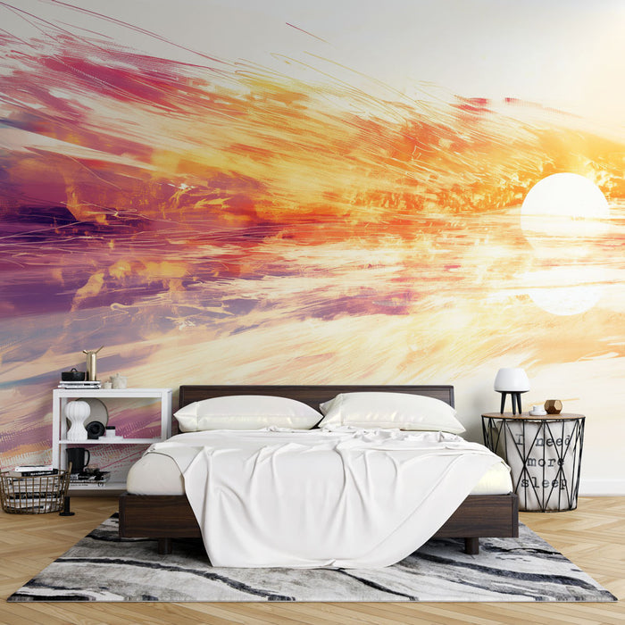 Sunset Sea View Art Wallpaper Mural | Living Room Bedroom Healing Decorative Wall