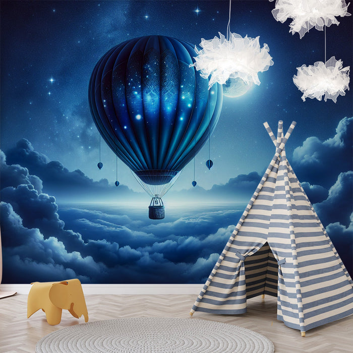 Starry Sky Hot Air Balloon Wallpaper | Bedroom and Living Room Decorative Wall Paintings