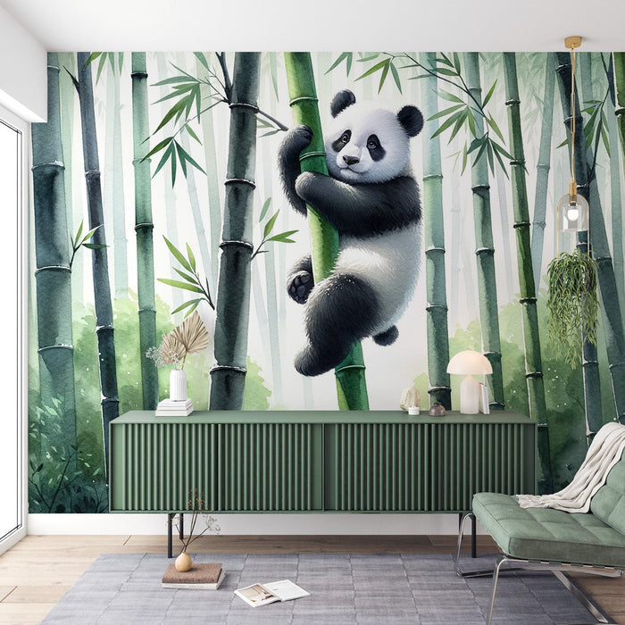 Ink Panda Bamboo Forest Wallpaper | Children's Room Bedroom Chinese Style Decorative Wall