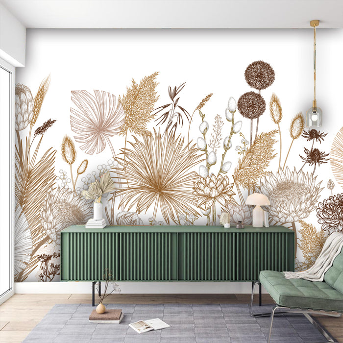Dried flower art wallpaper mural | Living room and bedroom decoration painting